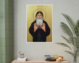 Koptisch-orthodoxe poster Saint Macarius de Grote Anba makarios Koptisch pictogram verticale poster St. Macarius de Grote Koptisch ontwerp vintage pictogram