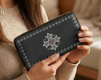 Koptische Kreuz Leder Geldbörse Geldbörse Geldbörse Reißverschluss Geldbörse Reisetasche Kirche Kupplung Tasche Priester Geschenkidee Muttertagsgeschenk