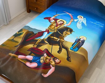 Saint Mercurius Blanket Philopateer Mercurius Coptic Orthodox Blanket Saint Blanket Abu Seffien Blanket Coptic Icon Blanket