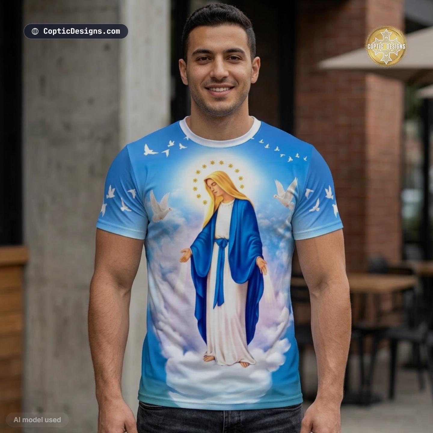 トップス Mary logo ribbon tops Virgin Mary T-shirt Our Lady of Grace Tshirt Saint Mary Church