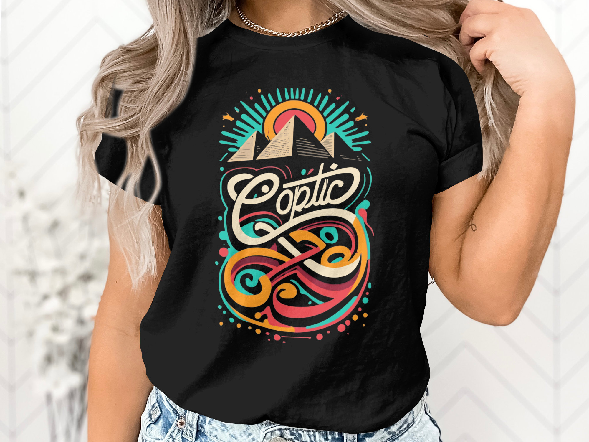 Coptic Orthodox Egyptian Shirt Sun Pyramids Cross Sweater Design Retro Hoodie for Egypt Lovers Trendy Christian Religious Tee Vintage Art