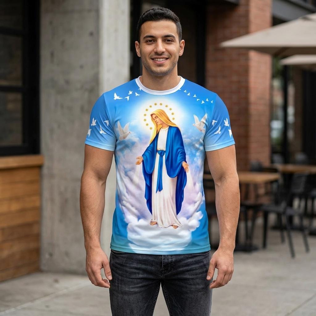 Virgin Mary T-shirt Our Lady of Grace Tshirt Saint Mary Church