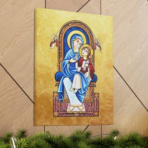 Saint Mary Coptic Orthodox Icon On the Throne Prayer Corner Icon Matte Canvas Christian Orthodox Wall Art Saint Mary Canvas Home Decor