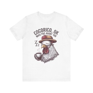 Funny Rooster Coffee Tee, Unisex Jersey Short Sleeve T-Shirt, Chicken Graphic Shirt, Gift for Coffee Lovers, Casual Wear, Animal Lover Tees