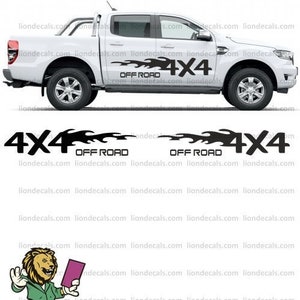 2 Pieces - Flame 4x4 Off Road Off Road Pickup Truck Decal. Flame Off Road Sticker. 4x4 Off Road Sticker
