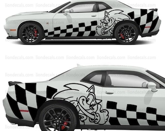 Sonic Auto Seite Hinten Fender Top Abziehbild. Sonic Side Autoaufkleber. Racing Flagge Aufkleber. mustang-ladekabel-Challenger-Porsche-Ford