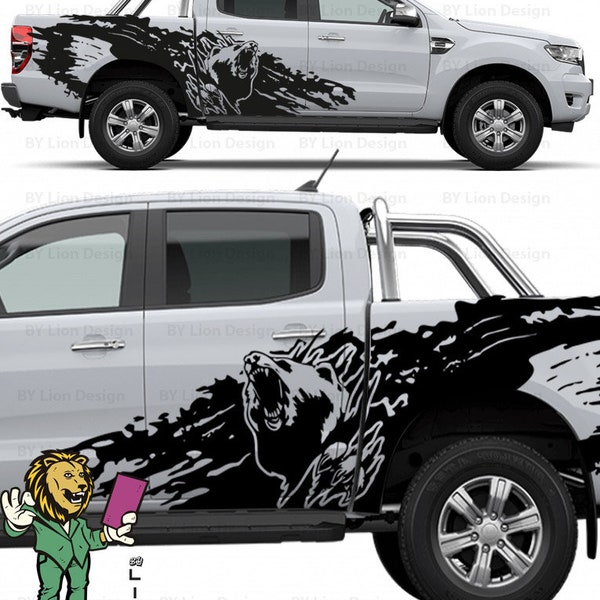 Wild Bear Pickup Truck Side Body Aufkleber. PickUp Sticker. Ford Ranger Aufkleber. Toyota Hilux Aufkleber, Nisssan Navara Aufkleber