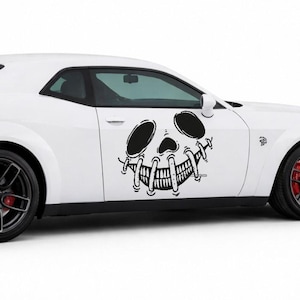 Adesivo de carro com caveira sorridente assustadora, adesivo de vinil com boca costurada, gráficos de carro com rosto de terror arrepiante, decoração de carro para o Halloween, acessórios automotivos JDM