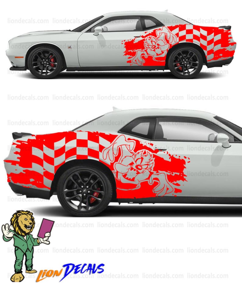 Tasmanian Devil Car Decal: Checkered Flag Side Fender Stickers image 4