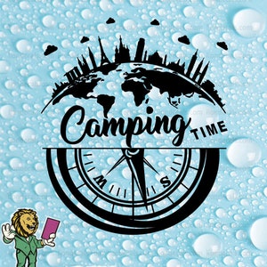 Camping tijd Wolrd kompas sticker sticker, wereldkaart sticker, caravan wereldkaart kompas sticker Vinly sticker
