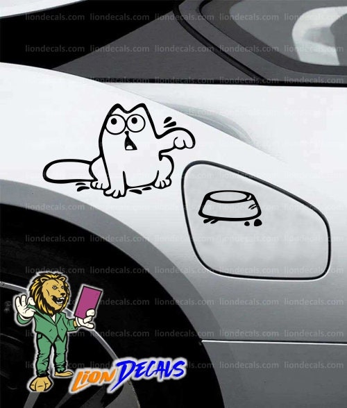 Hungry Cat Car Fuel Tank Sticker. Charger | Mustang | Challenger | Honda | Hyundai | Kia | Jeep | Racecar | BMW | Mercedes