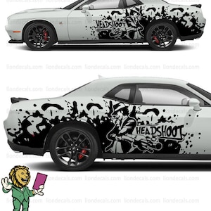 Head Shoot Car Side Decal. Gun Car Side Decal. Mustang- Charger-Challenger-Porsche-Ford