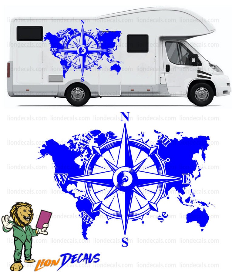 Compass Wolrd Map Caravan Decal. Compass Caravan Sticker. Compass Wolrd ...