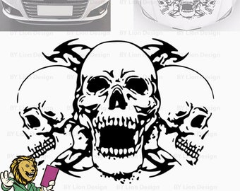 Skull Car Decal. Skull Car Hood Sticker. 3 dry heads car decal. Skull Decal