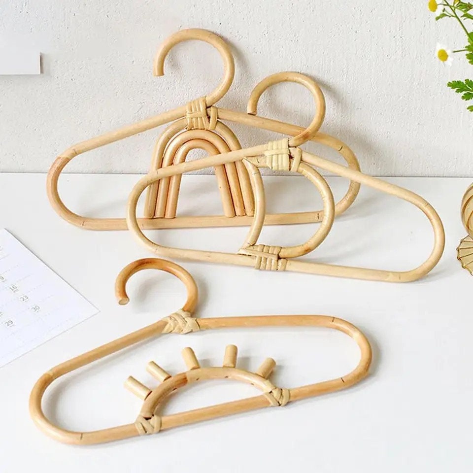 Orangepals Rattan Baby Hangers - Bamboo Clothes Hangers - Rattan Décor -  Wooden Baby Hanger - Boho Nursery Décor - Set of 4