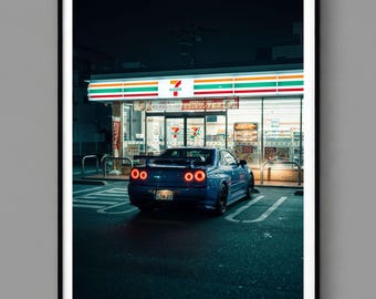 Póster del Nissan Skyline GTR, arte mural japonés, impresión de coche JDM, regalo para aficionados a los coches (descarga digital)