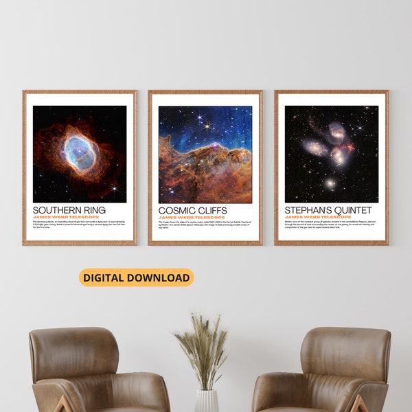 James Webb Telescope Poster | Space Wall Art, Bundle of 3, Cosmic Cliffs, Modern Home Decor, Digital Download