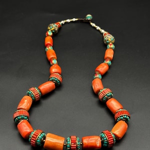 Fabulous Natural Coral Beads Necklace With Handmade Turquoise With Coral Beads Tibetan Jewellery, Tibetan Coral, Tibetan Style