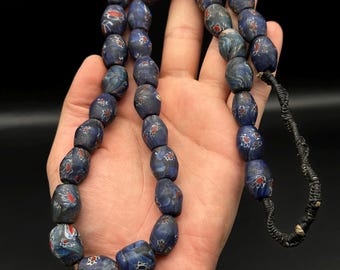 Fabulous Old Venetian Trade Beads With Blue With White And Red Color Beads Necklace