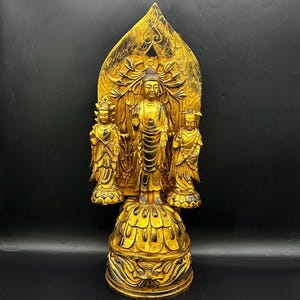Antique Chinese 18k Gold Gilded Bronze Buddha Statue – Amitabha Bodhisattva, Buddhist Altar Decor