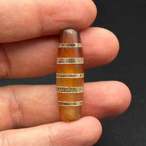 Old Ancient Himalayan 4 Stripes Red And White Dzi Old Antique Bead Pendant Amulet Agate Bead, Old Beads