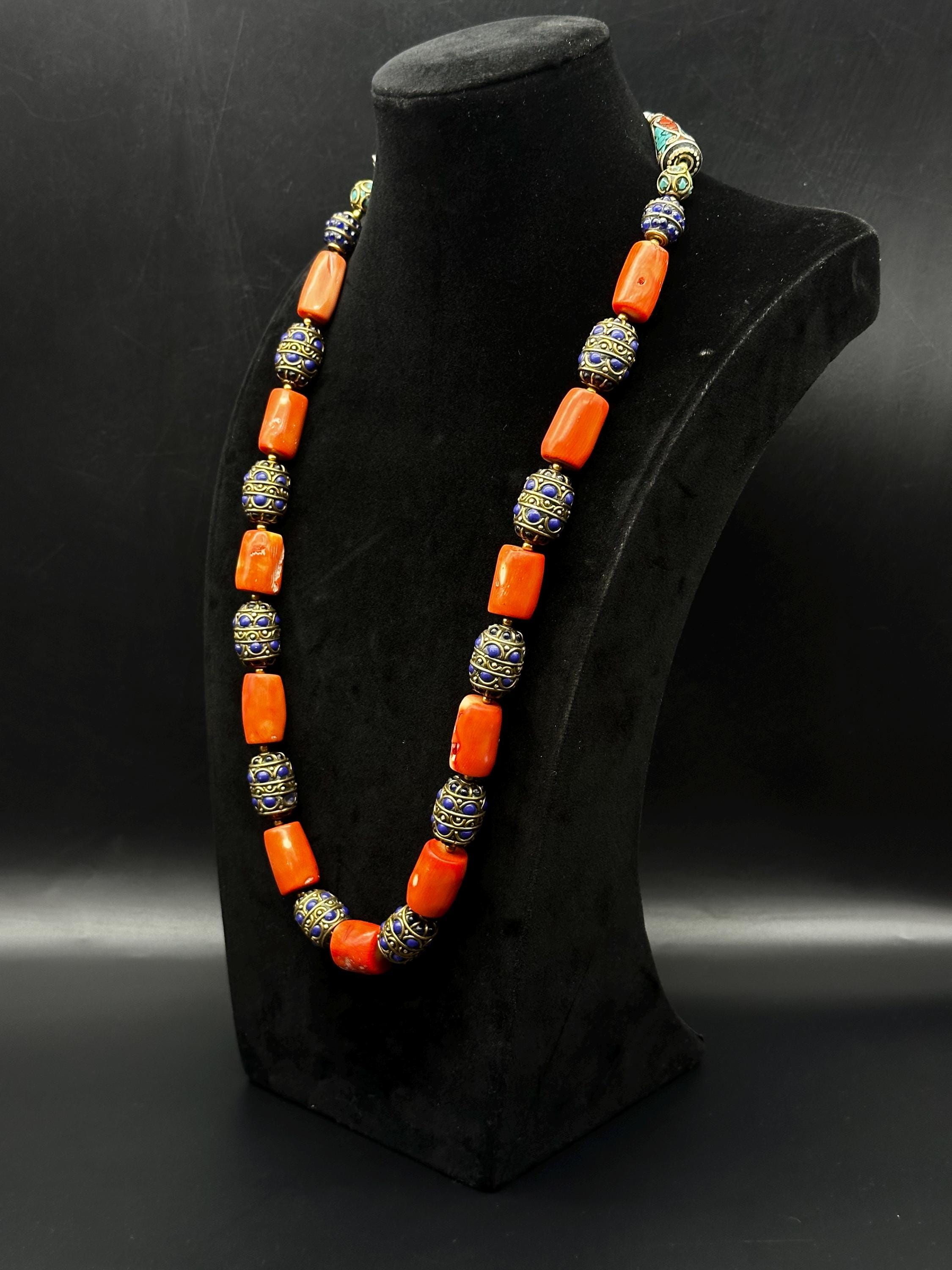 Beautiful Natural Tibetan Coral Beads Necklace With Lapis Lazuli