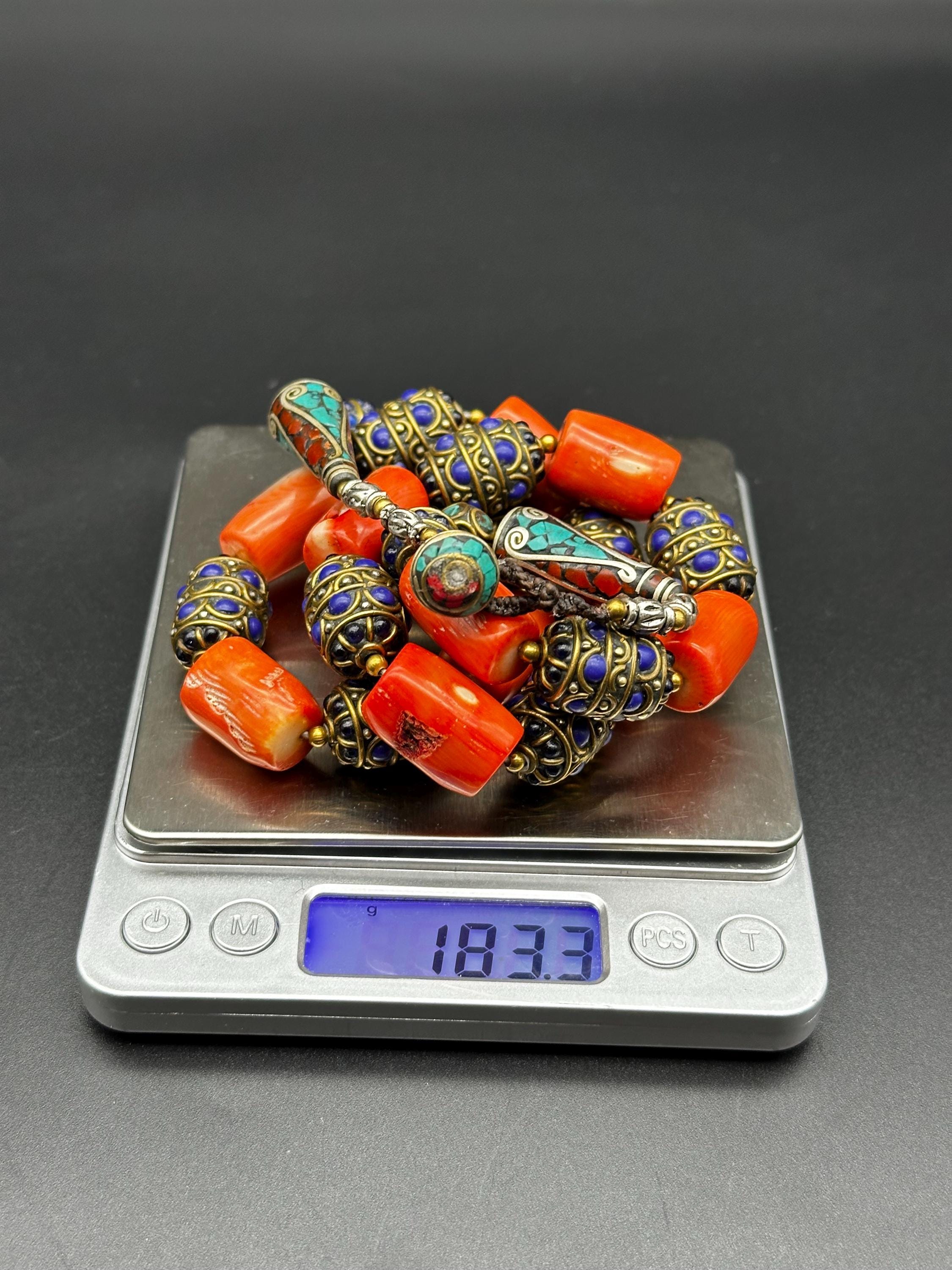 Beautiful Natural Tibetan Coral Beads Necklace With Lapis Lazuli