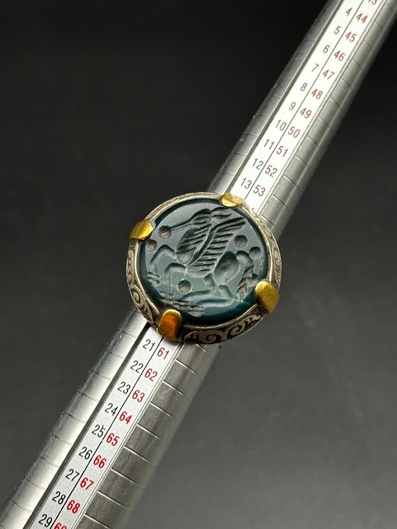 Unique Solid Silver Ring With Green Agate Carved … - image 8
