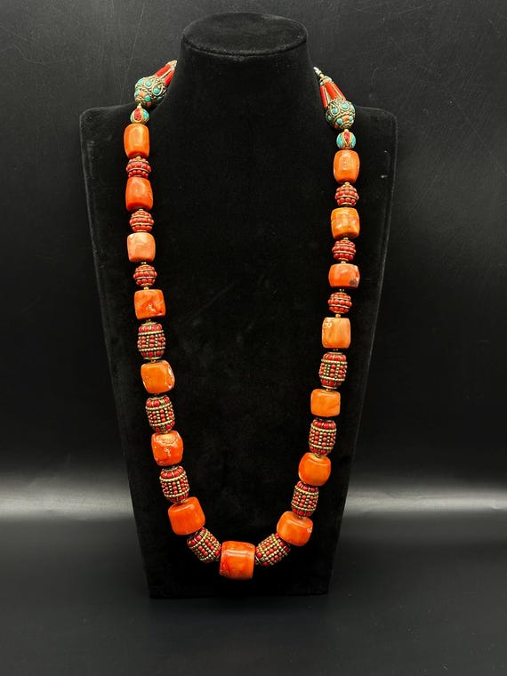 Gorgeous Natural Tibetan Coral Beads Necklace With Tibetan