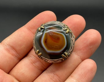 Old Afghani Ancient Lucky Eye Beads Ring, With Handmade Silver Gold Plated Ring, Ethnic Jewellery ll