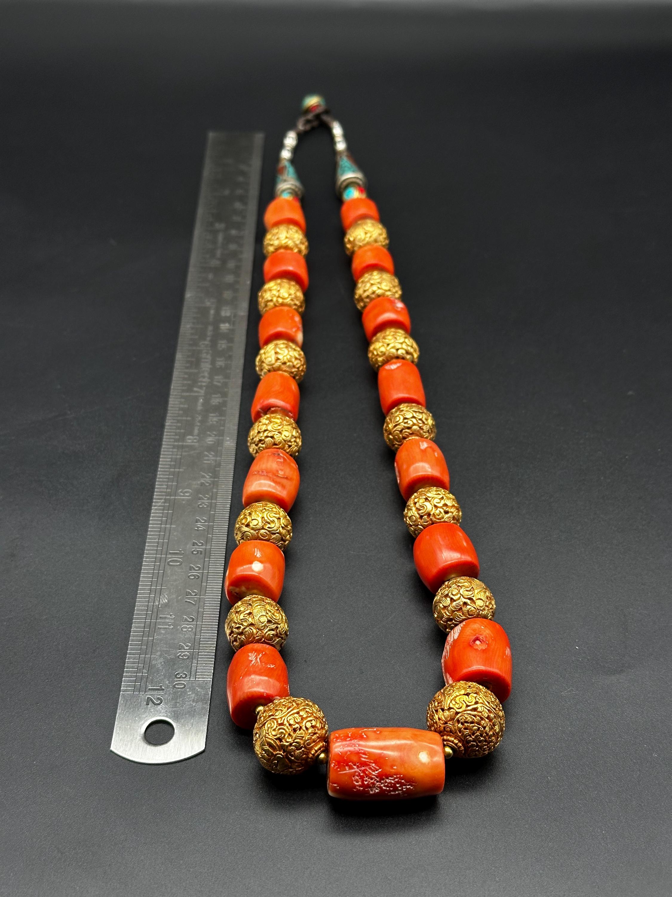Fabulous Natural Coral Beads Necklace With Handmade Copper Beads