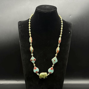 Unique Tibetan Necklace with Natural Turquoise & Coral Beads, Antique Elephant Turquoise Pendant – Boho Tribal Jewelry