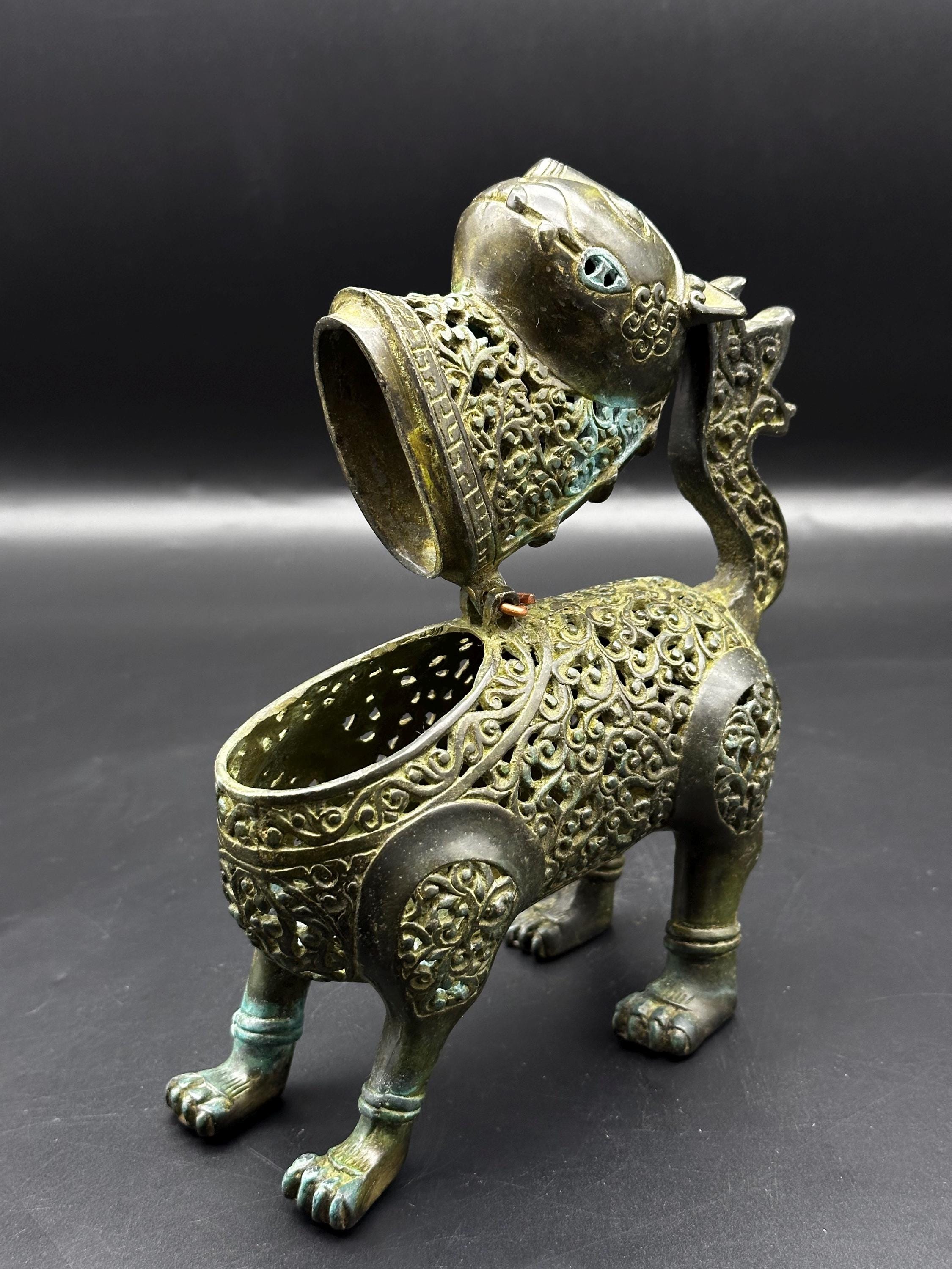 Very Gorgeous Ancient Islamic Bronze Tiger Incense Burner From