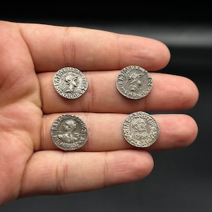 4 Pieces Authentic Very Old Ancient Collected Solid Silver Coin Greek Empire Kings Intaglio, Indo Greek Coins