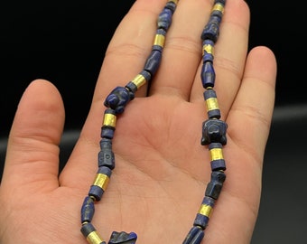 Gorgeous old lapis lazuli wrapped in gold beads with mix animal beads necklace from Afghanistan