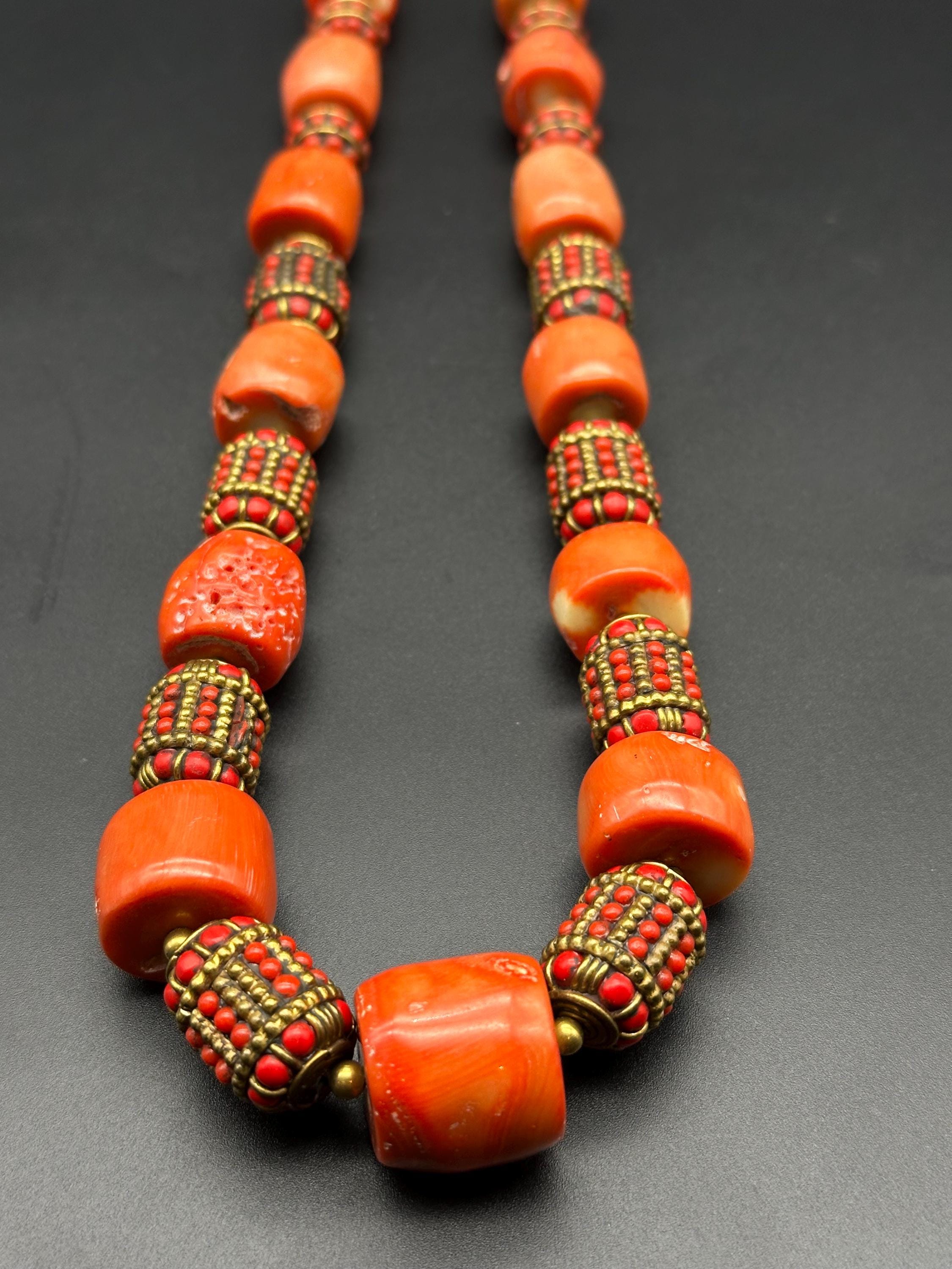 Gorgeous Natural Tibetan Coral Beads Necklace With Tibetan