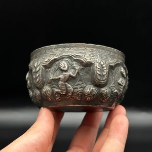 Antique Handmade Thai Oriental Asian Repousse Silver Bowl
