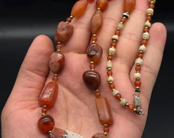 Antique Tibetan Carnelian Beads Necklace, Collectible Tribal Jewelry