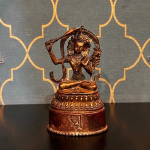 Old Ancient Manjushri Bronze Statue from Nepal, Symbol of Wisdom, Spiritual Insight, Ideal for Meditation and Study