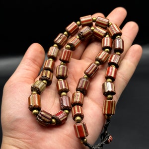 Old Venetian Trade Beads With Red And White Color Beads Necklace