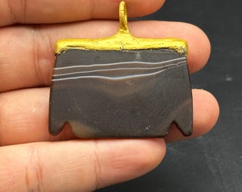 Beautiful Very Old Ancient Suleimani Aqeeq Agate Stone Pendent With Gold Paint