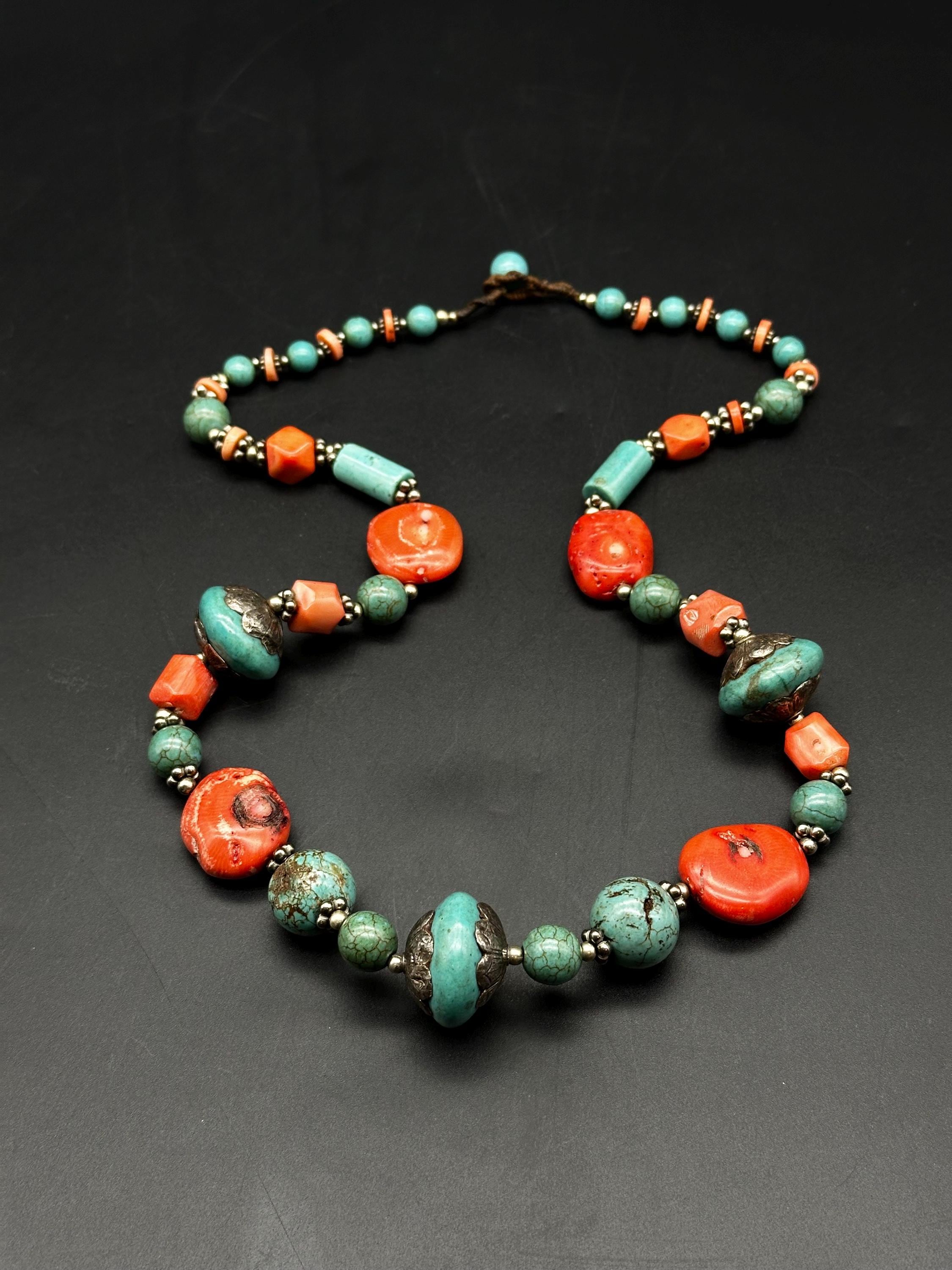 Fabulous Natural Tibetan Turquoise With Silver Beads and Coral