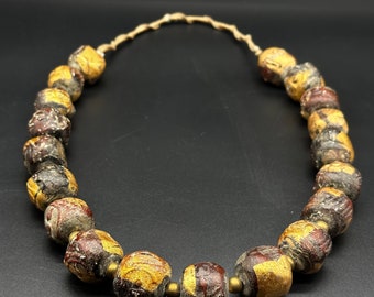 Old Antique Thai Buddha Wood Beads Necklace, Old Thai God Health, God Buddha Beads With Brass