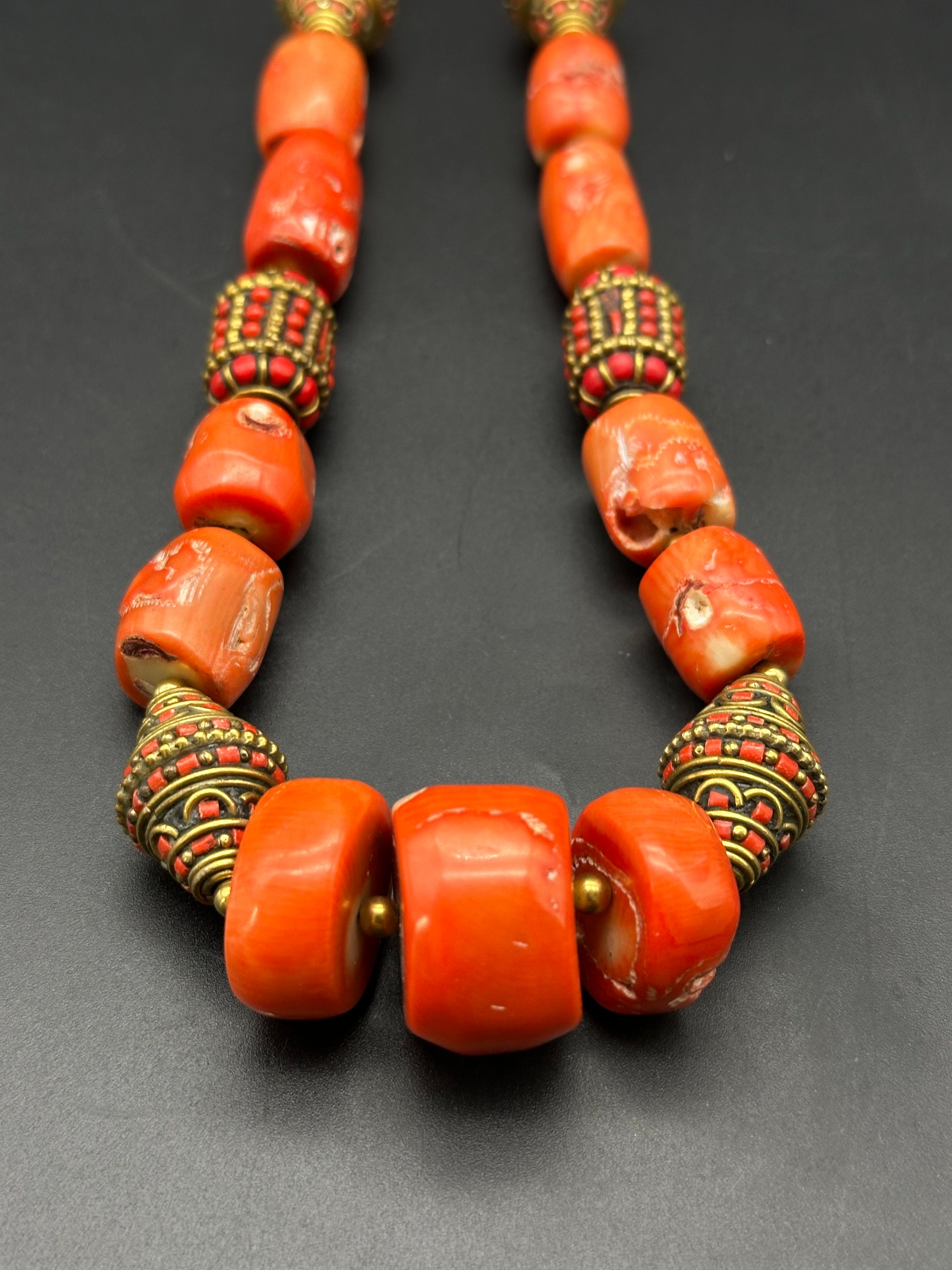Fabulous Tibetan Style Natural Coral Beads Necklace With Handmade
