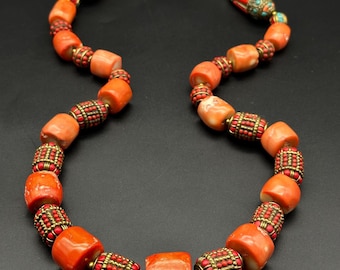 Gorgeous Natural Tibetan Coral Beads Necklace With Tibetan
