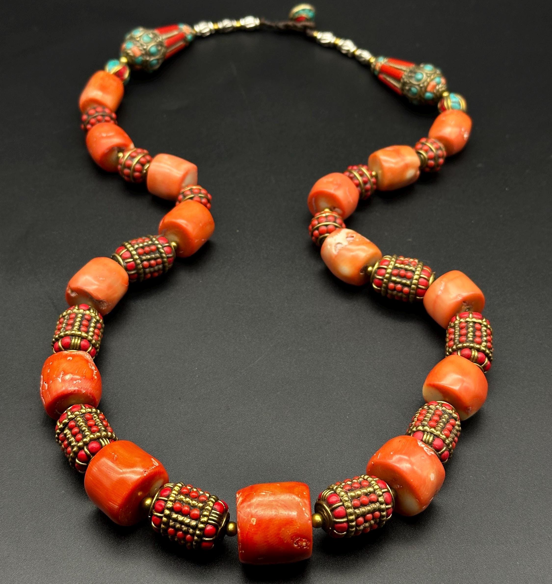 Gorgeous Natural Tibetan Coral Beads Necklace With Tibetan