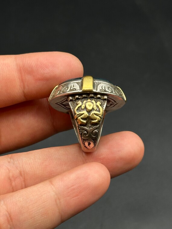 Unique Solid Silver Ring With Green Agate Carved … - image 4