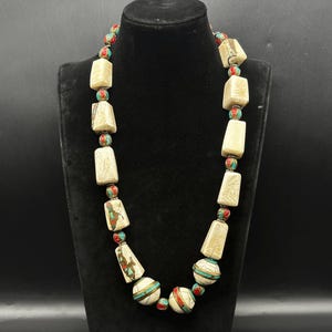 Very Beautiful Old Tibetan Shell Beads With Natural Tibetan Turquoise Beads Necklace