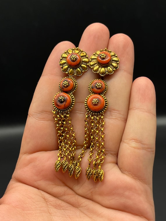 Buy Gorgeous Old Antique Tibetan Ceremonial Earring With Brass and Antique Coral Earrings Ceremonial Ear Ornament Ancient Tibetan Jewellery Online in India Etsy