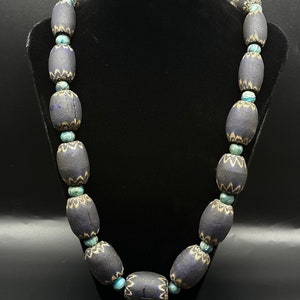 Beautiful Old Venetian Large Trade Beads With Blue  Color Beads Necklace